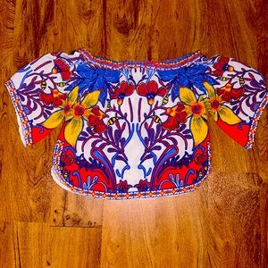Jealous tomato, flare top size small multicolored off shoulder